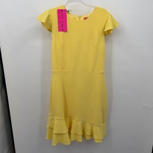 Betsey Johnson Yellow Ruffle Hem Dress‎ Flutter Sleeve Sz 10 Sirens Preppy